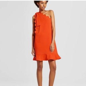 CLOSET SALE NWOT Orange Ruffle Scallop Neckline dress